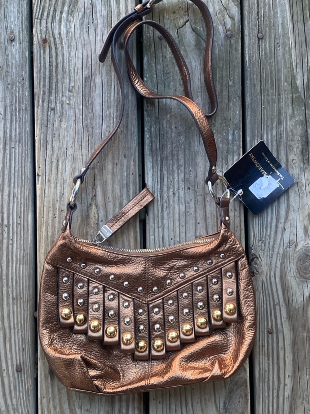✨ (NWT!) B. MAKOWSKY!! Metallic Copper Studded Leather Crossbody